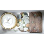 Vintage Midland Bank ltd money box: together with various coins from around the world.