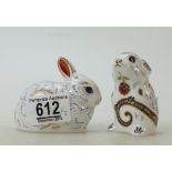 Royal Crown Derby paperweights Mouse & Bunny(collectors club back stamp)(2)