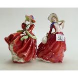 Royal Doulton Lady Figures: Autumn Breeze HN1934 and Top o the Hill HN1834(2)