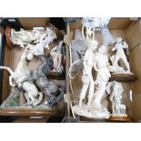 A mixed collection of items to include: damaged Capo style resin figures and and table lamp (2