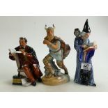 Royal Doulton Character Figures: The Wizard HN2877, The Professor HN2287 and Viking HN2375,