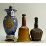 Royal Doulton whiskey / whisky Decanters and Lamp Base: Bells and Crown and a Royal Doulton Lambeth