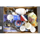 A collection of pottery and items: including metal toy figures, commemorative mugs,