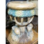 Carved wood stool: wood stool carved with elephants, height 43cm.