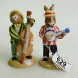 Royal Doulton bunnykins figures:Banjo Player DB182 and Double Bass Player DB185,