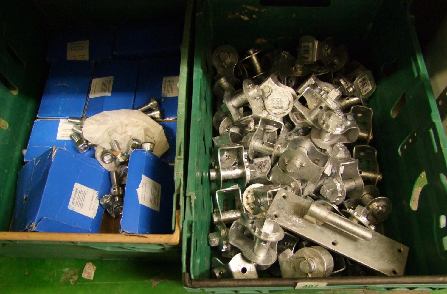 A quantity of rachet winder and large bolts.