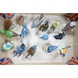 A collection of Beswick Birds to include Robin 960, Greenfinch 2105, Blue tit 992, Wren 993, Grey