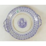 19th century blue and white two handled plate: 19th century blue and white two handled large dish