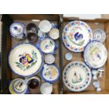 A large collection of Quimper French Pictorial & Faience painted items to include: plates, egg cups,