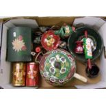 A collection of canalia items: to include large kettle, jugs, wooden box (1 tray)