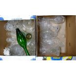 A collection of pressed and cut glass items: including vases, bowls, decanters etc (2 trays)