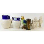 Two graduating jug with fox hunting scenes: together with Jennens & Betridge vase (cracked) and a