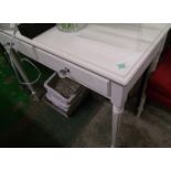 A white painted two drawer side table: 87cm wide x 44cm deep x 75cm high