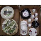 A Queen Anne floral part tea set: plus a good collection of wall plates many with local, mining