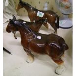 Two Beswick horses: plus an unbranded shire horse (3).