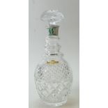 West Germany Cut Glass Crystal Decanter: with silver band, height 29cm