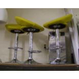 Three upholstered breakfast bar stool: pump action adjustable height in mustard with crome legs (3)