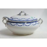 A Cresent Ware, Blue and White Soup Tureen :( hairlines noted to body) with ladel