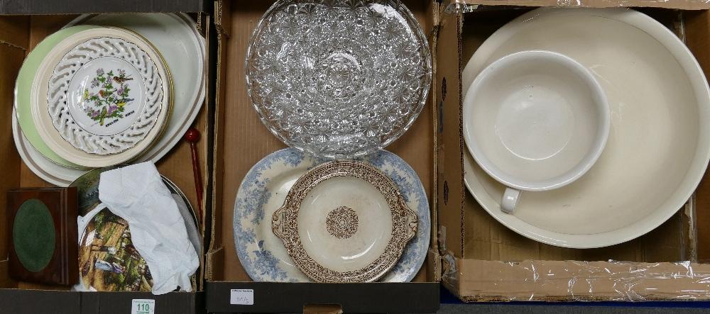 A mixed collection of items to include: 19th Century Earthen ware meat plate, similar server,