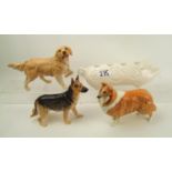 A collection of animal figures to include : Beswick Pig Candle Holder, Beswick Collie( rear legs