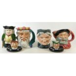 Royal Doulton Large Character Jugs Neptune D6548, Grannny D5521, Falstaff D1947 together 2 smaller