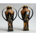 A pair of Cobridge Pottery twin Handled vases: in the Acarus pattern by Kerry Goodwin, height 27cm