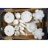 A collection of Fenton White Hob Nail patterned Carnival Glass items to include: lidded pots,