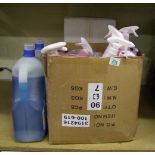 A quantity of cleaning items: surface cleaner, tissues etc.