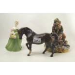 Beswick stocky jogging mare (nibbles to tip ears), Royal Doulton Clarissa HN2345 (reglued at