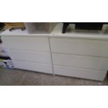 Two white gloss three drawer chest of drawers: 80cm wide x 78cm high x 48cm deep (2)