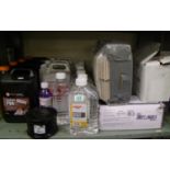 A mixed collection of household/DIY items: PVA glue, white spirit, tiles etc.