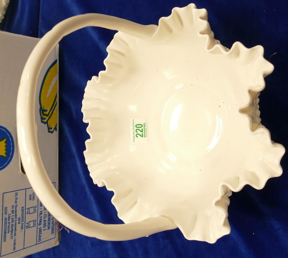 Large Fentons Carnival Glass White Hob Nail patterned Basket: height 28cm