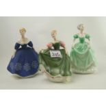 Royal Doulton figures: Michelle HN2234, Nina HN2347 and Coalport seconds figure (hairline) (3).