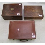 Two inlaid mahogany boxes: plus a vintage small leather breifcase (3).