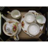 Royal Albert teaware in the Old Country Roses pattern: Teapot, cake plate, milk jugs and sugar bowls