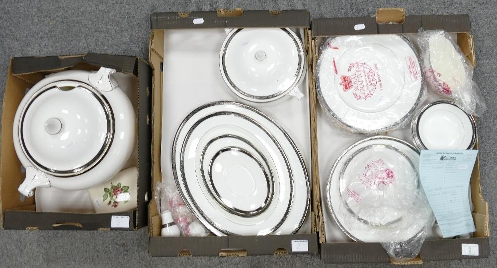 A collection of Royal Grafton dinnerware: in the Moonshadow pattern, 12 dinner plates, lidded soup