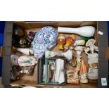 A mixed collection of items to include: Hat Pin Dolls, decorative continental figures, vases etc