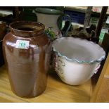 A Continental planter, similar large jug and a tall salt glazed pot (3).