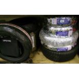 A quantity of Kingstone motorbike tyres: together with car tyres, including Continental brand.