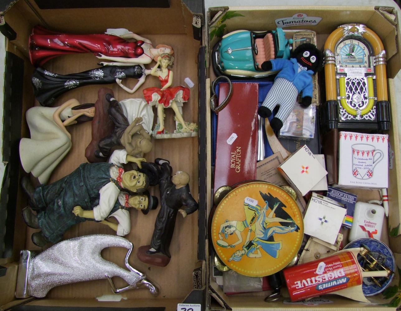 A collection of vintage toys and collectables: plus several resin and ceramic figures (some