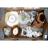 A mixed collection of items to include a pair of Beswick Staffordshire dogs: a resin pigeon, a