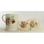 Three china graduating tankards: with a floral decoration