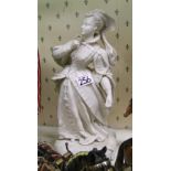 A large parian mid 19th Century figure of a lady: (arm reglued and chip to item in hand)