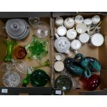 A mixed collection of items to include: early 20th century hand pained glass biscuit barrel, mid