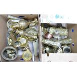 A large collection of brass items to include: vases, bowls, pressure guages, scales, weights, bells,