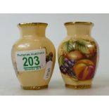 Pair Aynsley Orchard Gold small vases: height 8cm x 2