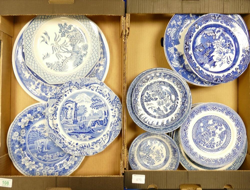 A large collection of blue & white items to include Spode Italian pattern items & similar(2 trays)