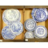 A large collection of blue & white items to include Spode Italian pattern items & similar(2 trays)