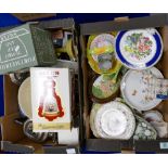 A mixed collection of items to include: empty wade deacnters, decorative wall plates, silver