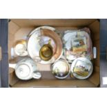 A collection of Royal Doulton Series ware items to include Falstaff teapot, embossed Dickens ware